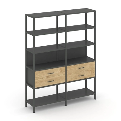 Двухсекционный стеллаж пятиярусный с ящиками Шелф Систем/Shelf System SN.STM-522 Тиквуд светлый/Антрацит