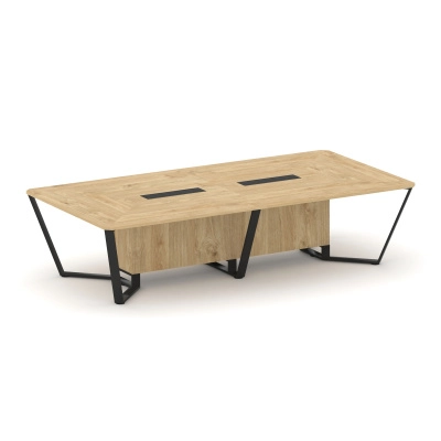 Стол переговорный квадратный Стил Мит/Steel Meet 3200х1600 black KD-PR.B.SP-12 Тиквуд светлый