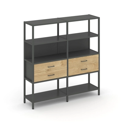 Двухсекционный стеллаж четырехярусный с ящиками Шелф Систем/Shelf System SN.STM-422 Тиквуд светлый/Антрацит