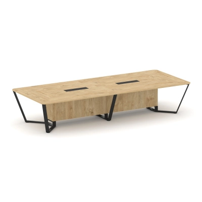 Стол переговорный квадратный Стил Мит/Steel Meet 4000х1600 black KD-PR.B.SP-14 Тиквуд светлый