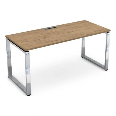 Стол рабочий, прямолинейный Глосс Лайн/Gloss Line (O-образные опоры) Teakwood/Металл глянец