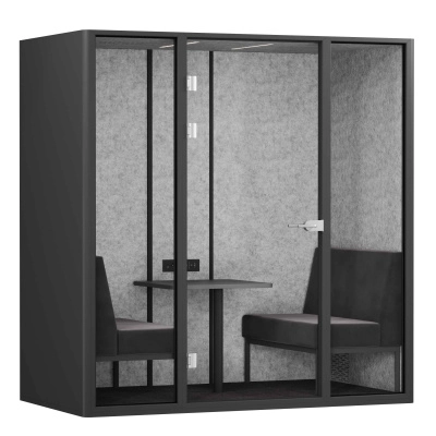 Офисные акустические кабины СаундКуб/SoundCube RV QUATTRO з/с-глухая SDC-2.2-WA Антрацит/Зимний Лес/Антрацит/Прозрачный/Серый