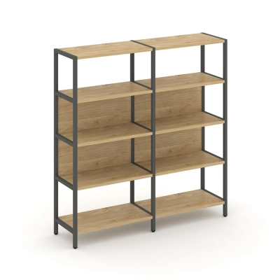 Двухсекционный стеллаж четырехярусный Шелф Систем/Shelf System SN.STM-421 Тиквуд светлый/Антрацит