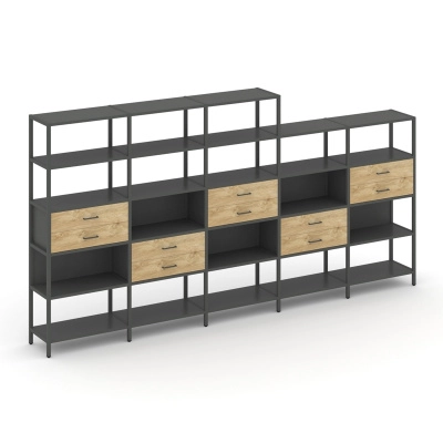 Пятисекционный стеллаж пятиярусный с ящиками Шелф Систем/Shelf System SN.STM-551 Тиквуд светлый/Антрацит