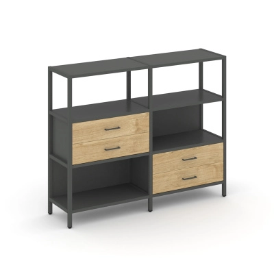 Двухсекционный стеллаж трехярусный с ящиками Шелф Систем/Shelf System SN.STM-323 Тиквуд светлый/Антрацит