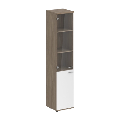 Шкаф для документов высокий со стеклом левый Сигма SG.802.OD.WH.GL.L 400х1955 Темный дуб/Белый