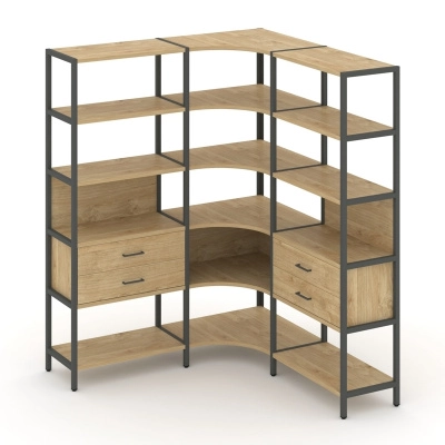 Трехсекционный угловой стеллаж пятиярусный с ящиками Шелф Систем/Shelf System SN.STMU-531 Тиквуд светлый/Антрацит