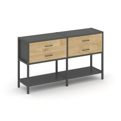 Двухсекционный стеллаж двухярусный с ящиками Шелф Систем/Shelf System SN.STM-222 Тиквуд светлый/Антрацит