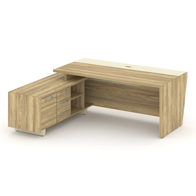 Стол для руководителя с опорной тумбой, левый Корнер/Corner COR.SRT-20 (L) Гикори песочный/Ваниль