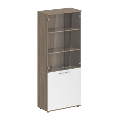 Шкаф для документов высокий со стеклом Сигма SG.801.OD.WH.GL 800х1955 Темный дуб/Белый